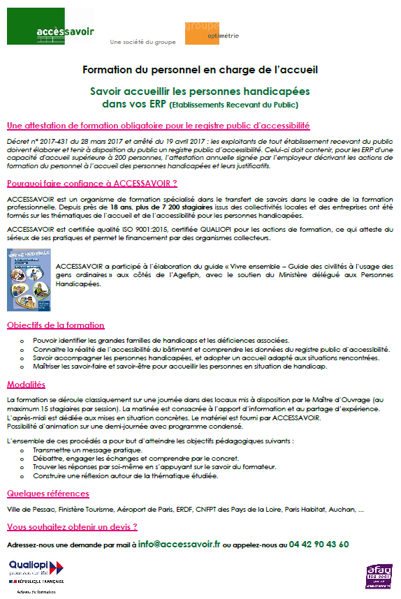 Formation du personnel en charge de l’accueil